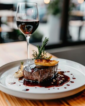 Savoring succulent filet mignon minimalist dining table culinary art cozy restaurant intimate setting elevated dining experience