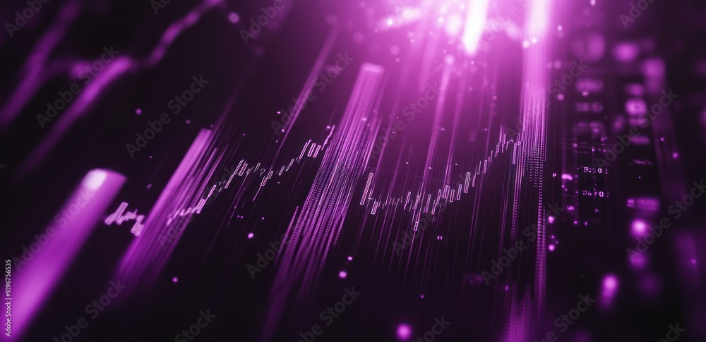 Poster Abstract visualization of data trends with purple hues and dynamic lines.