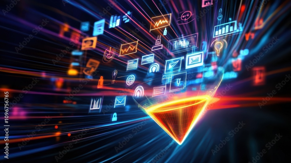 Poster a colorful image of a triangle with many icons and symbols on it