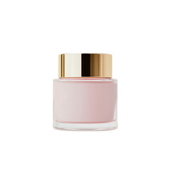 Frosted pink cosmetic jar with shiny gold lid, elegant minimalist design, and transparent background