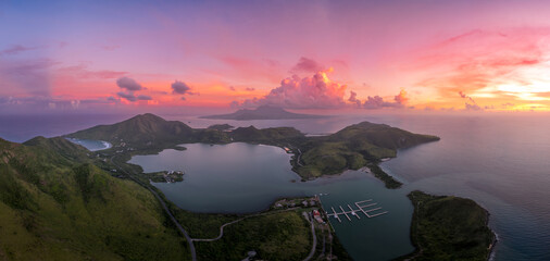 Christophe Harbor on St. Kitts and Nevis in the Caribbean with palm trees and stunning colorful...