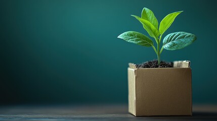 A Small Plant Growing in a Cardboard Box, Symbolizing Growth and Sustainability