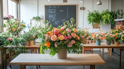 Fototapeta premium Vibrant Floral Arrangement in Modern Flower Shop
