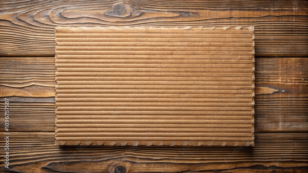 Poster a textured cardboard sheet placed on a rustic wooden surface, offering a blank canvas for your creat