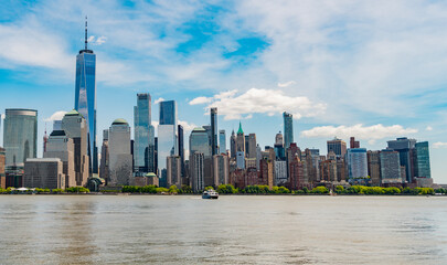 Fototapeta premium New York City with Manhattan Skyline over Hudson River,New York City, USA NYC, NY. New York City NYC Skyline with Urban Skyscrapers USA. Lower Manhattan and One World Trade Center in New York City