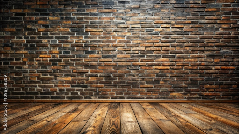 Aufkleber a weathered brick wall meets a rustic wooden floor, creating a classic backdrop for any design proje
