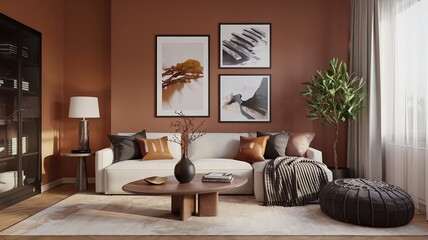 Fototapeta premium Creating a Modern Ambiance with the Warmth and Style of a Fireplace Touc