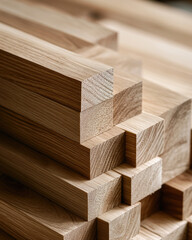 Stacked wooden planks ready for construction and woodworking projects.