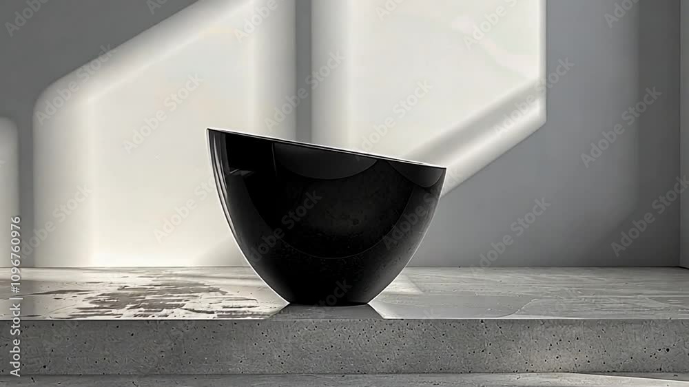 Aufkleber a black bowl rests on a smooth stone countertop, showcasing its minimalist design. sunlight casts so