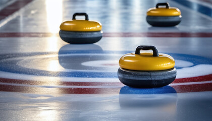 Icy Curling Stones on a Frosted Rink