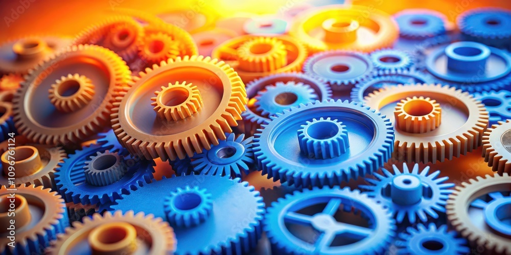 Aufkleber A close-up view of interlocking gears, showcasing the intricate design and seamless operation of a complex mechanical system.