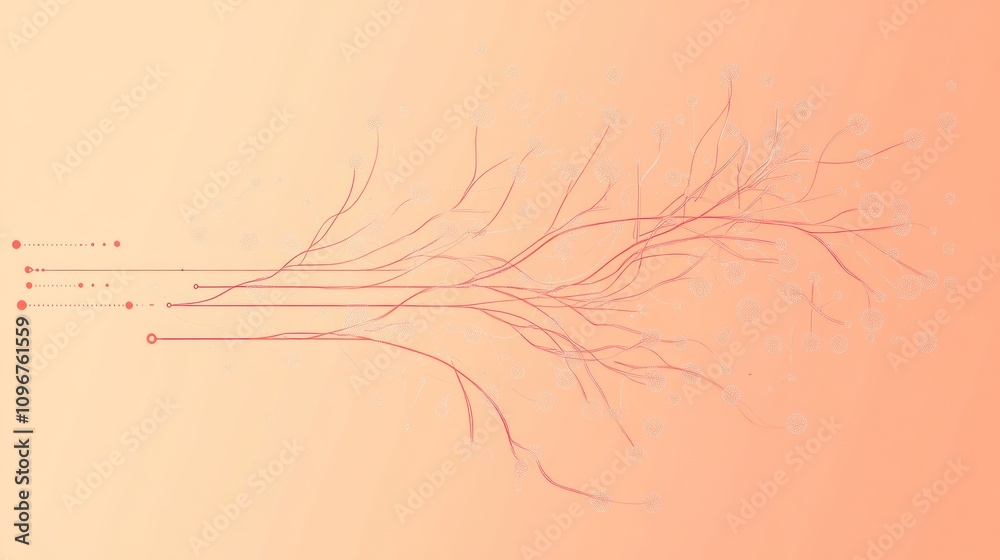Fototapete Abstract illustration of branching lines and shapes on a soft gradient background.