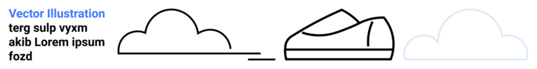 Line art of cloud, shoe, and partial cloud with clean edges and minimalistic style. Ideal for modern design, fashion, simplicity, clean aesthetics, digital content, branding, artistic expression