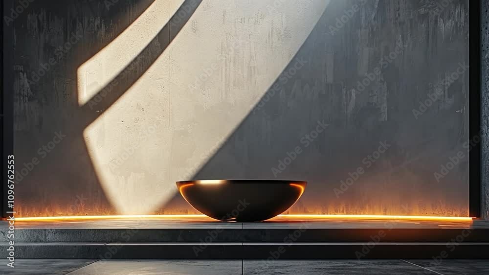 Aufkleber soft light streams across a minimalist space, highlighting a dark bowl that rests on a raised platfo