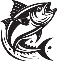 Naklejka premium A tuna with a joyful leap arched body and exaggerated fins vector silhouette