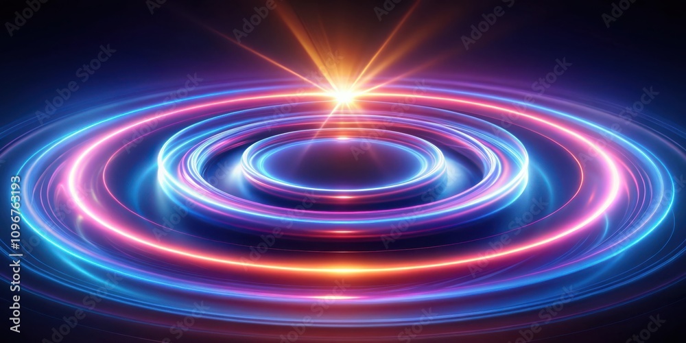 Poster Abstract Neon Lights with Circular Glowing Patterns and a Central Bright Spot