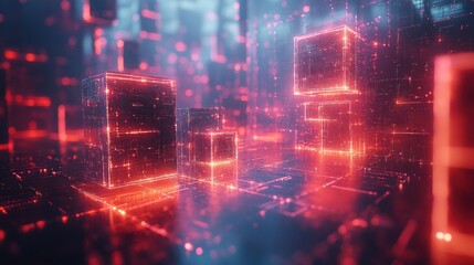 Obraz premium Glowing Digital Cubes in a Futuristic Cityscape
