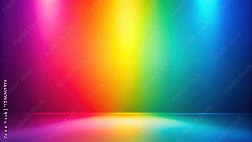 Aufkleber A vibrant gradient background with a spotlight illuminating the empty stage and its colorful reflection on the floor.