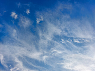 Fototapeta premium Blue sky with white clouds in a sunny day. Background of sky with patchy white clouds