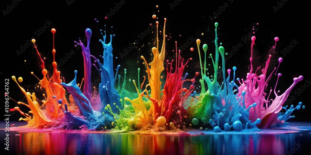 Aufkleber A symphony of vibrant paint explodes in a captivating burst of color, creating an abstract masterpiece against a stark black backdrop.