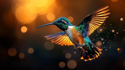 Fototapeta premium A colorful bird flying through the air with its wings spread