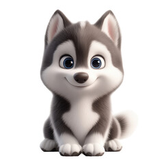 Obraz premium A charming 3D rendered cartoon image of a small, happy husky puppy sitting.