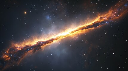 Fiery cosmic nebula, glowing gas and dust clouds in deep space.