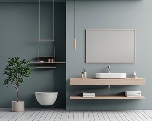 Restroom renovation plan, dynamic blueprint overlay, 3D illustration