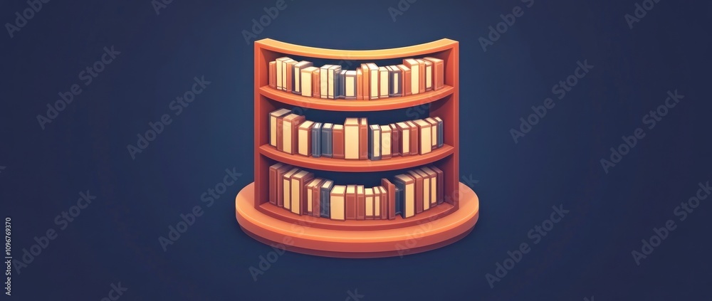 Poster a stylized wooden bookshelf displaying various books.
