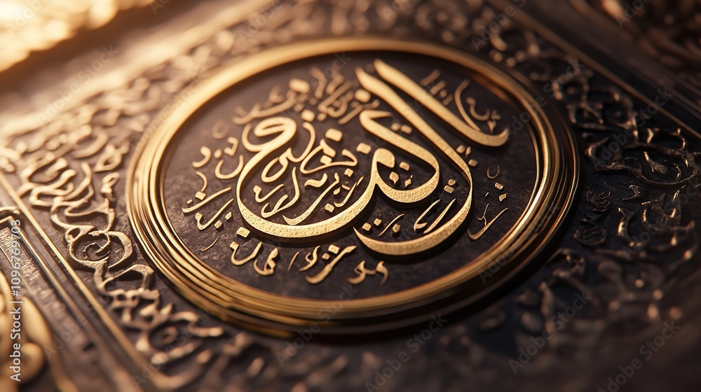 Fototapete a gold object with the word allah written on it is floating in water