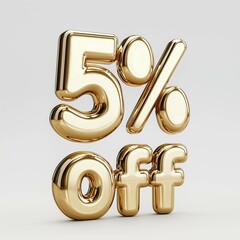 high resolution 3d (with some depth) slightly metallic shiny gold 5% off - 5% off, discount, sale, promotion, offer, savings, special, marketing, percent, golden text