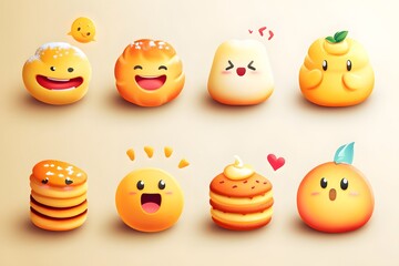 Obraz premium Cute Bread-Themed Emojis