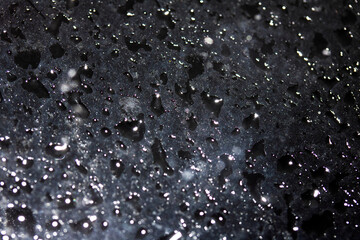 Close Up of Rain Drop Bubble Water on Glass Metal Background with Condensation
