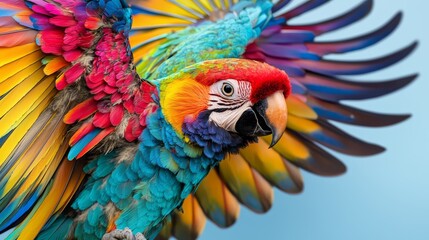 Obraz premium A colorful parrot with its wings spread out in the air