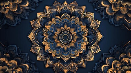 Elegant Mandala Design: Blue and Gold Intricate Pattern