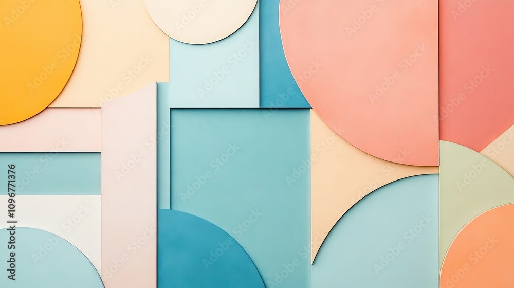 Poster a vibrant collection of colorful geometric shapes in pastel hues, featuring overlapping circles and 