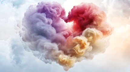 Fototapeta premium A stunning image of a vibrant and intricate valentine day heart shape formed by swirling clouds in shades of pink, red, purple, and gold