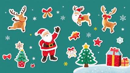 Fototapeta premium Charming Christmas Festive with Santa Claus Reindeer and Holiday Elements