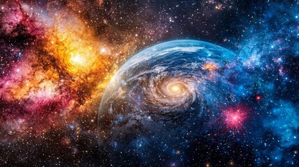 Obraz premium A view of the earth in space with stars and nebula