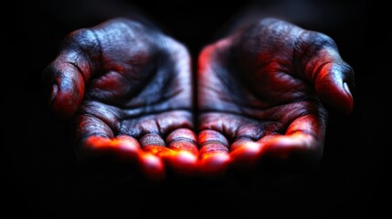 A pair of hands with red light coming out of them