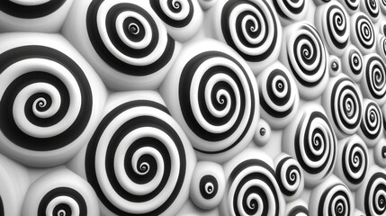 Abstract Swirling Spirals in Black and White: A Hypnotic 3D Illusion