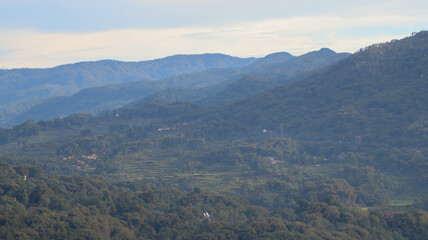 Natural landscape with fog and clouds in the morning