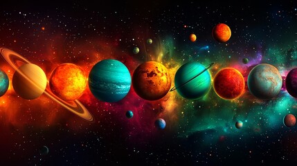 A group of planets in the solar system on a black background