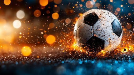 Fototapeta premium A soccer ball on a blue and orange background