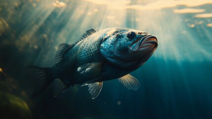 Obraz premium Underwater view of bass fish 