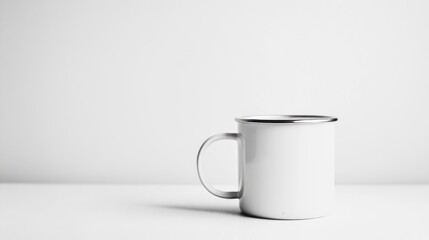 Obraz premium A Minimalist White Enamel Mug on a Table