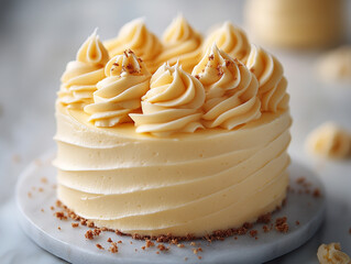 Personal size yellow frosted decorated cake