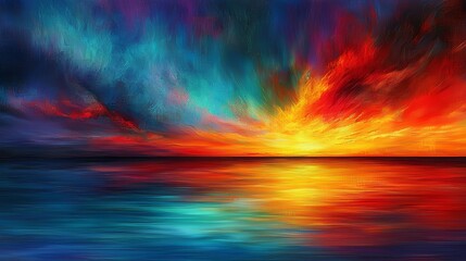 Obraz premium A painting of a colorful sunset over the ocean