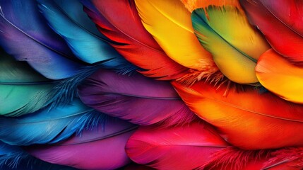 Fototapeta premium A bunch of colorful feathers on a blue background