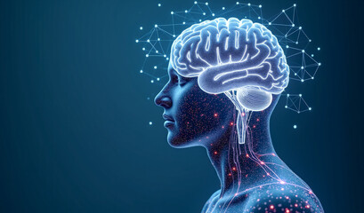 virtual head and human brain in virtual reality